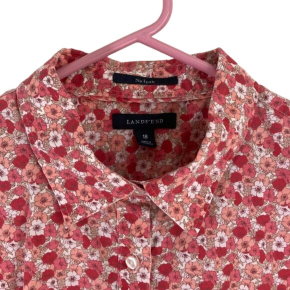 Lands End Shirt Floral No Iron All Cotton 3/4 Sleeves Button-Down, Career, sz 18 - Picture 3 of 7
